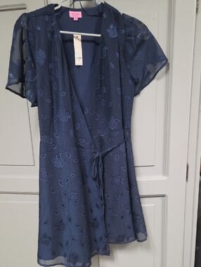 miami Navy Blue Floral Wrap Mini Dress
